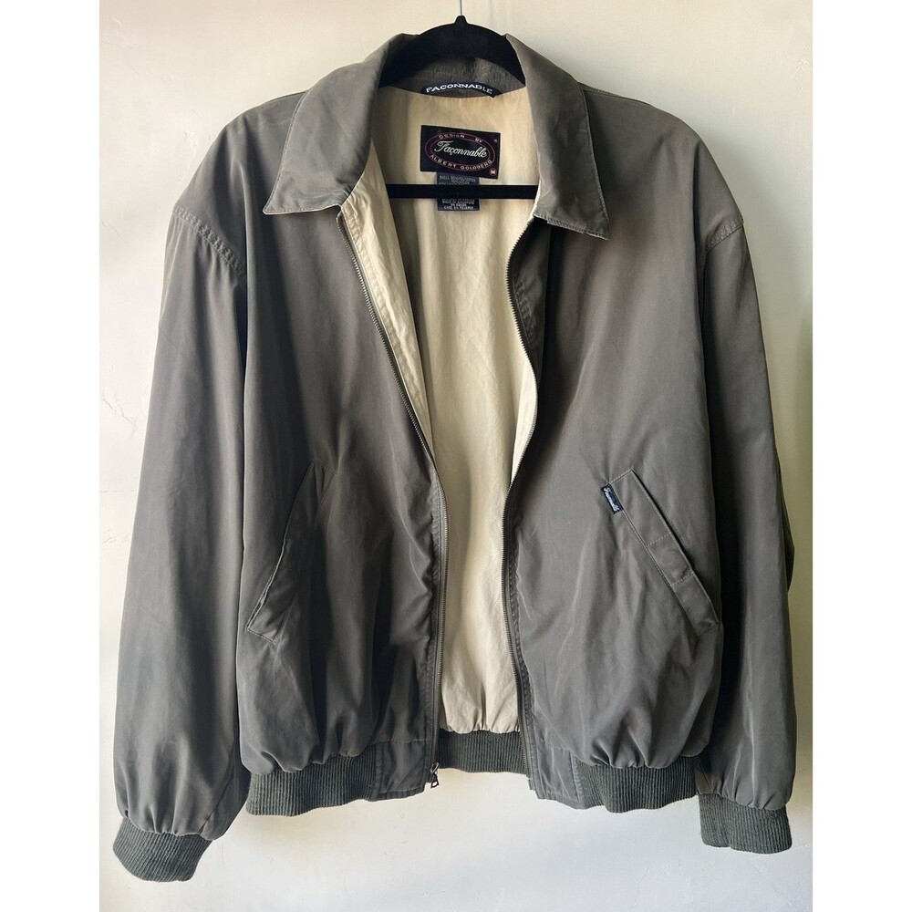 Façonnable Olive Bomber Jacket Men's M Water Resistant Zip Front Spread Collar